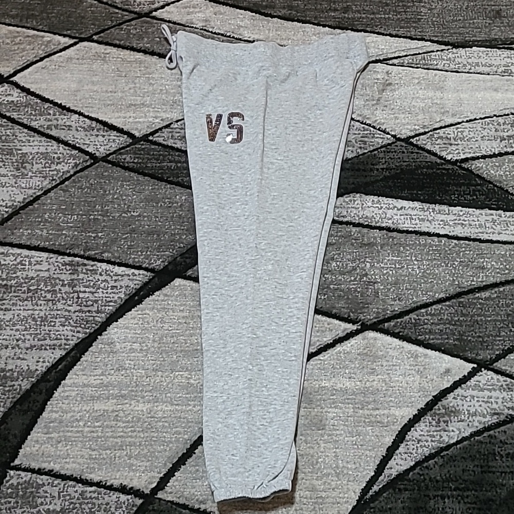 VICTORIA SECRET 2016 SILVER SEQUINS LOGO SWEATPANTS JOGGERS